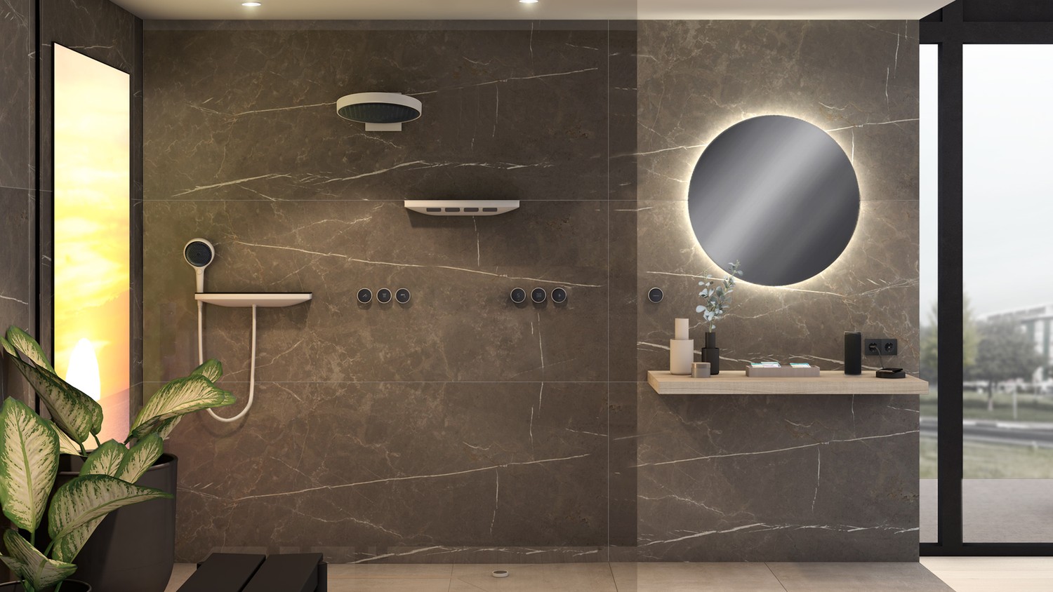 Nowoczesny prysznic walk-in z lustrem LED fot. Hansgrohe