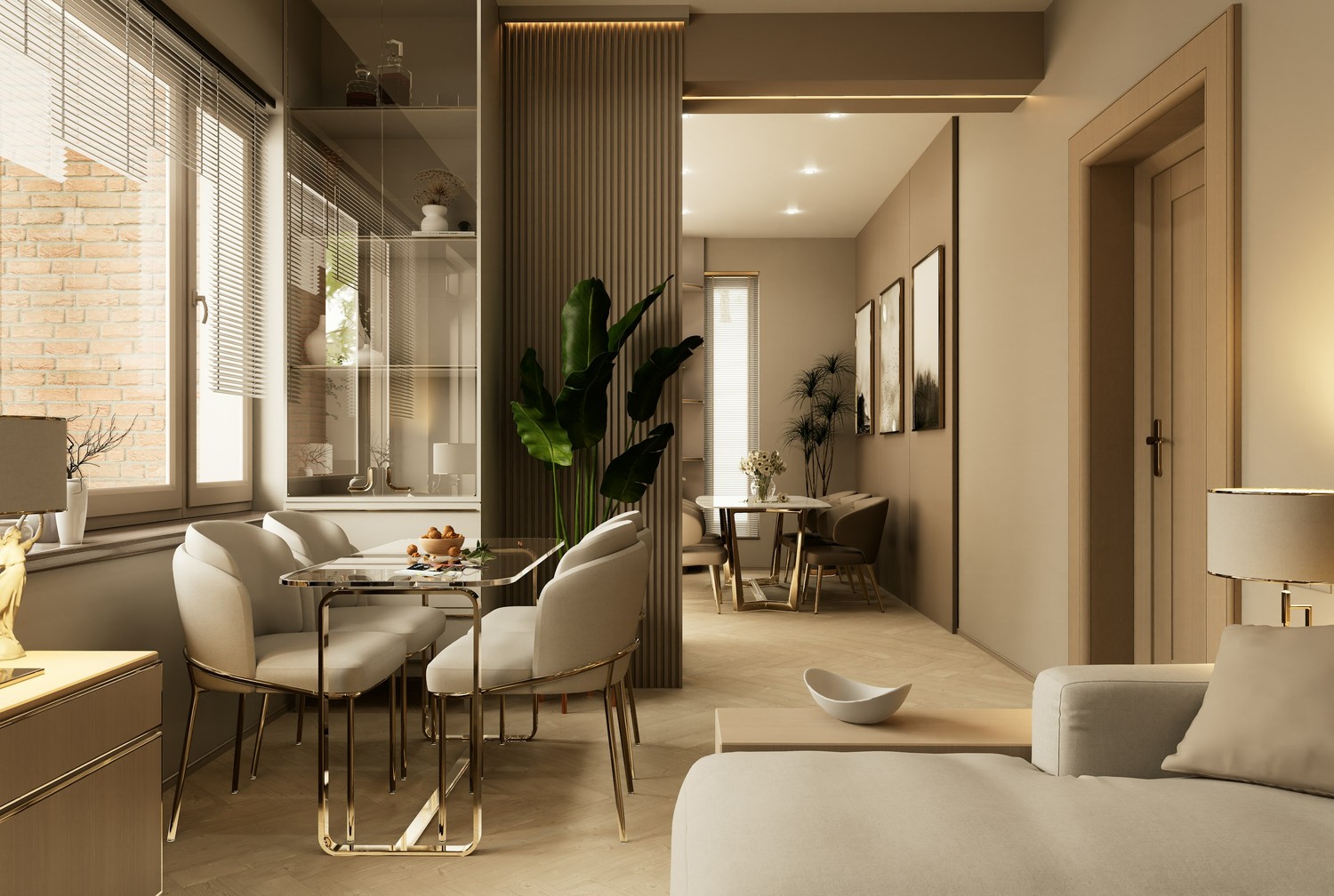 Beżowy salon glamour z elegancką jadalnią fot. Unsplash