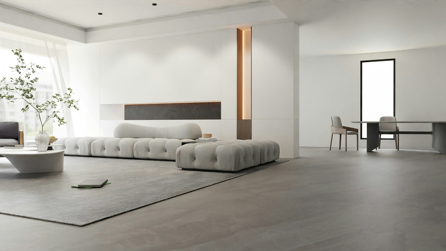 Minimalistyczny salon z modułową sofą i jadalnią fot. Unsplash