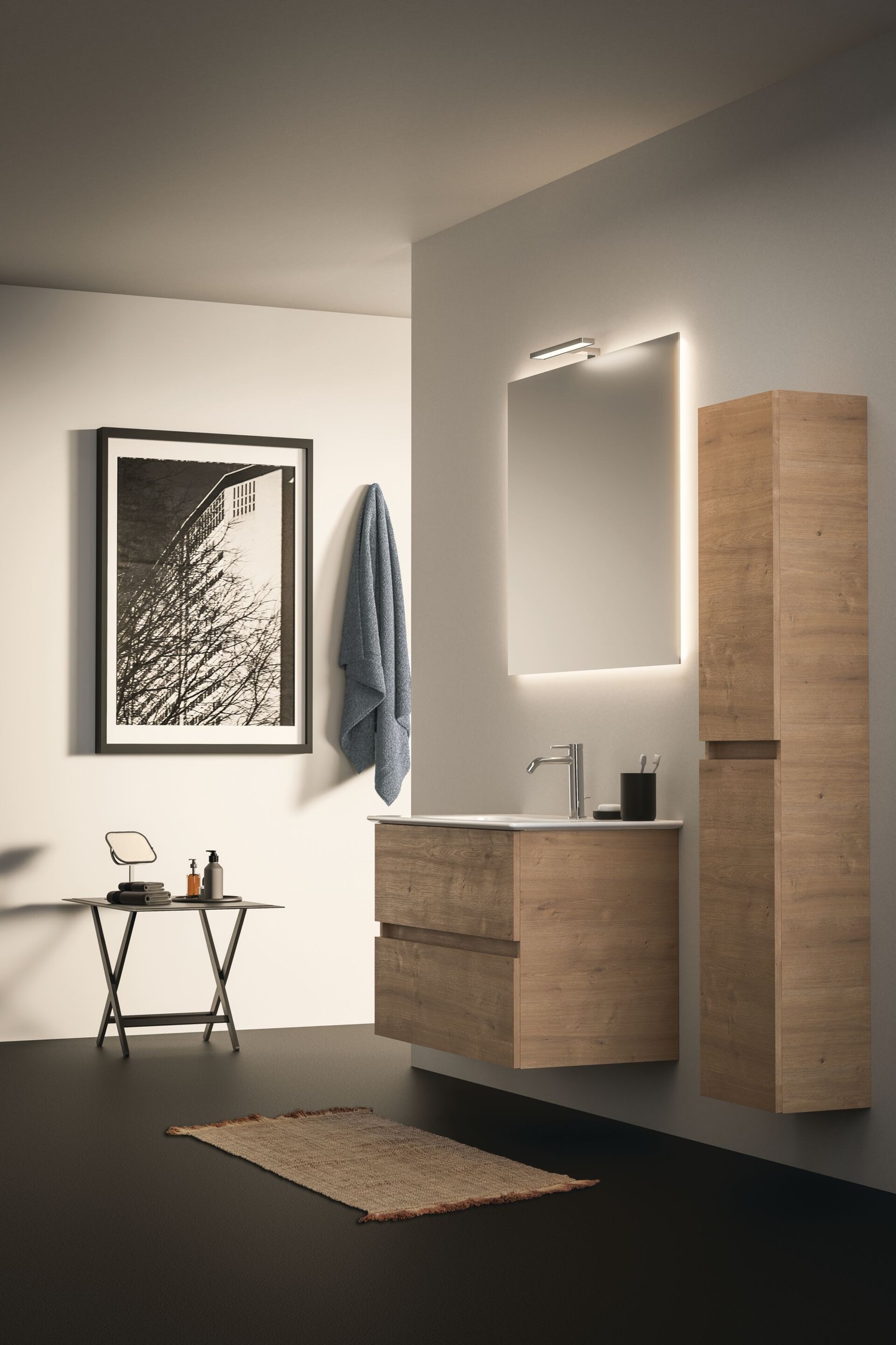 Minimalistyczna łazienka z drewnianą szafką, fot. Ideal Standard