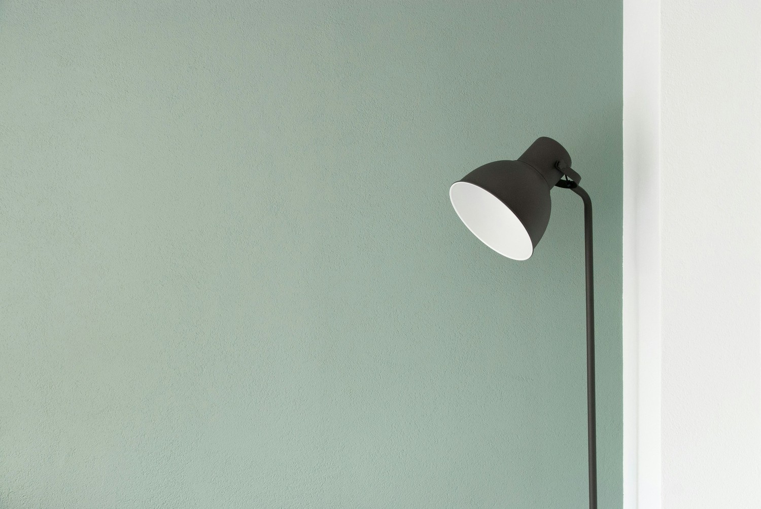 Czarna lampa stojąca przy zielonej ścianie fot. Unsplash