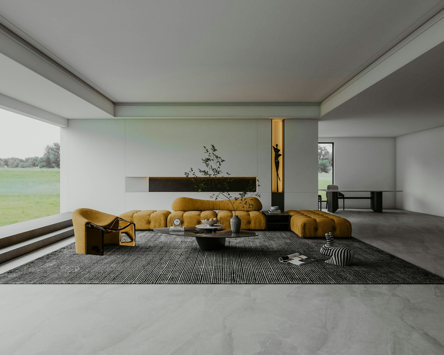 Minimalistyczny salon z żółtą sofą modułową fot. Unsplash