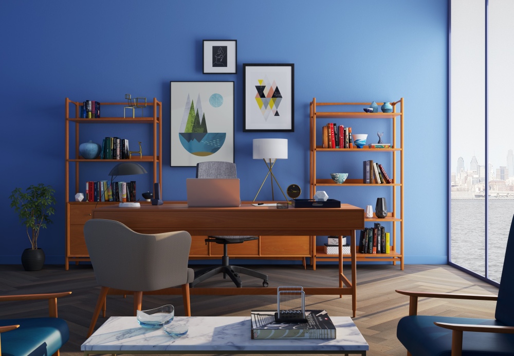 nowoczesne biuro w domu, kolory do biura w domu, nowoczesne biuro w mieszkaniu