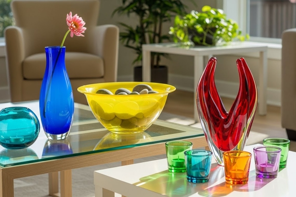 Kolorowe szkło we wnętrzach młodych