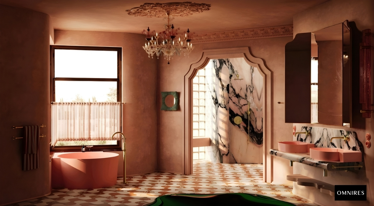 OMNIRES SLIMLINE Deszczownica z ramieniem mosiądz szczotkowany