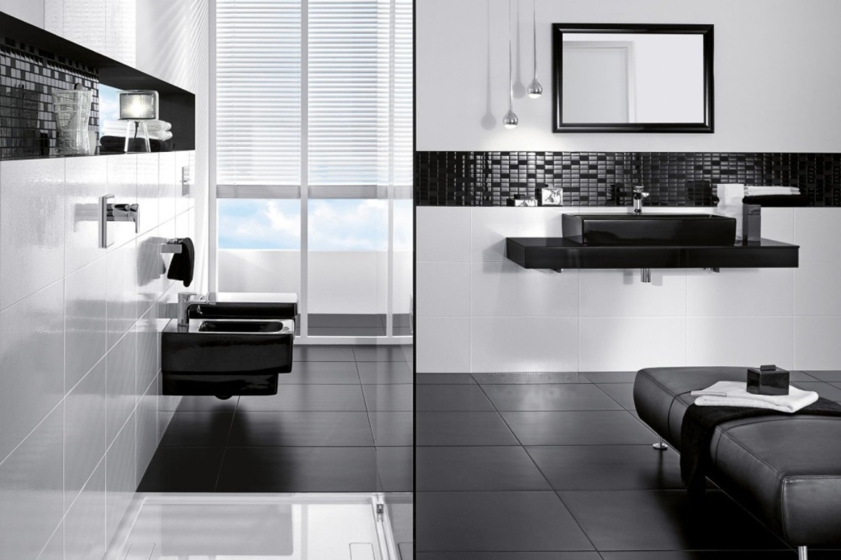 czarne płytki w łazience, czarna łazienka, czarna łazienka zdjęcia