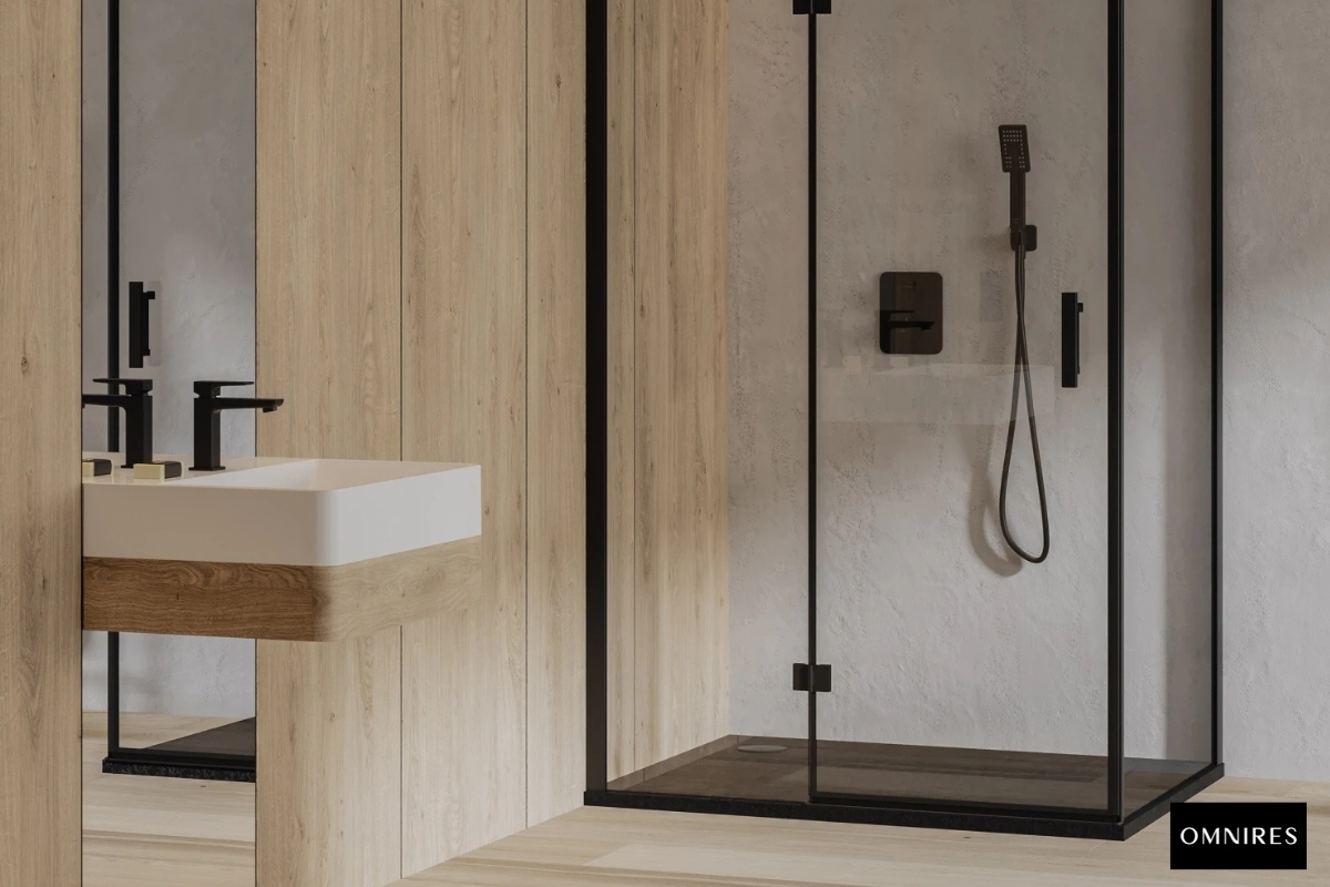 OMNIRES MANHATTAN Kabina prysznicowe szkło przezroczyste profile czarne mat