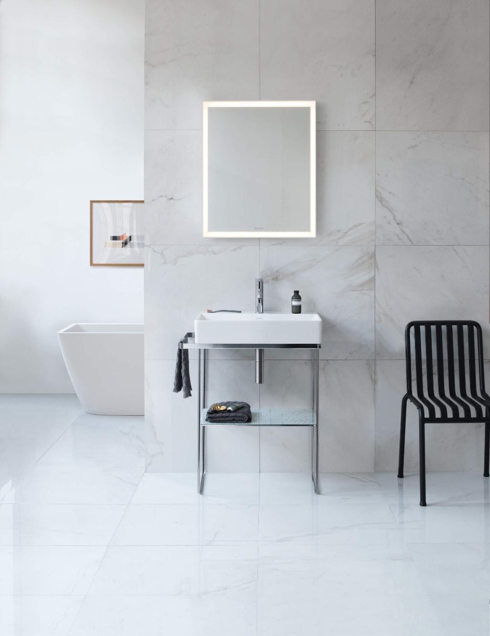 Duravit DuraSquare Aranżacja łazienki z marmurem - www.dekoportal.pl łazienka z marmurem, marmur w łazience, łazienka wykończona marmurem